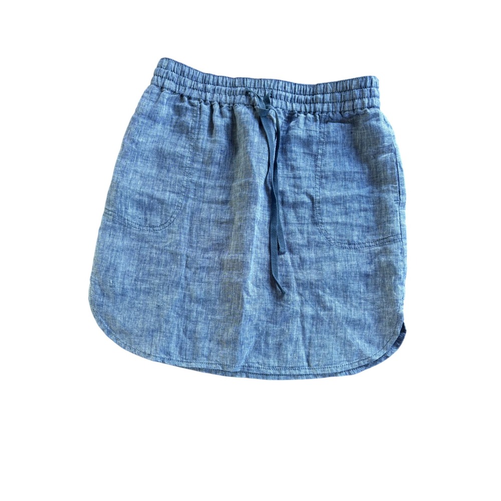 Caslon Blue Linen Blend Mini Skirt Elastic Waist Drawstring Pockets XS